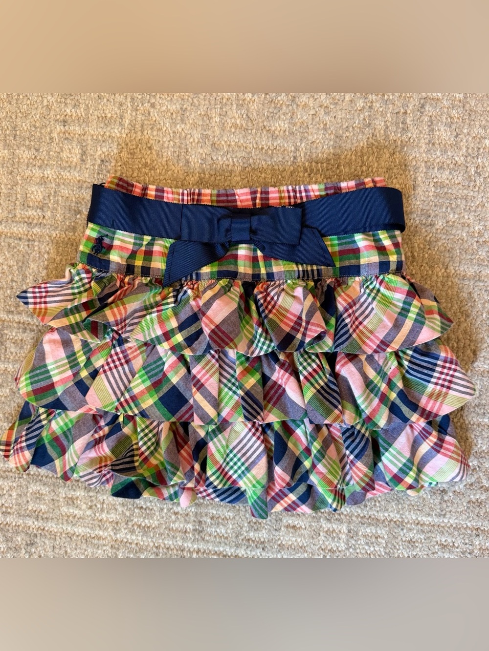 EUC Girls Ralph Lauren Pink, Green & Navy Plaid Ruffle Skirt size 6